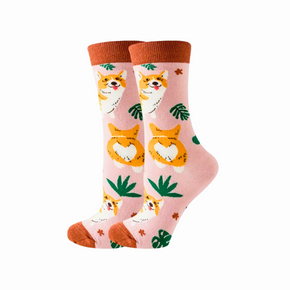 Cartoon Corgi Print Socks